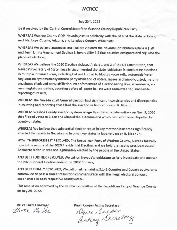 WCRCC RESOLUTION TO DECERTIFY 2020 OFFICIAL