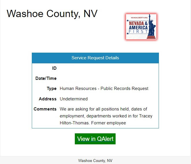 Tracey Hilton Thomas Washoe County Work History Records Request