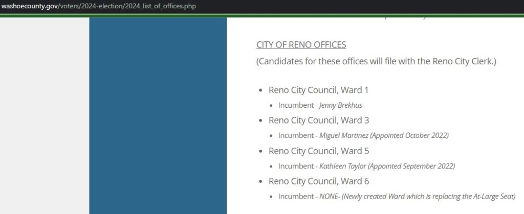 Washoe County Registrar of Voters 2024 Reno Candidate List
